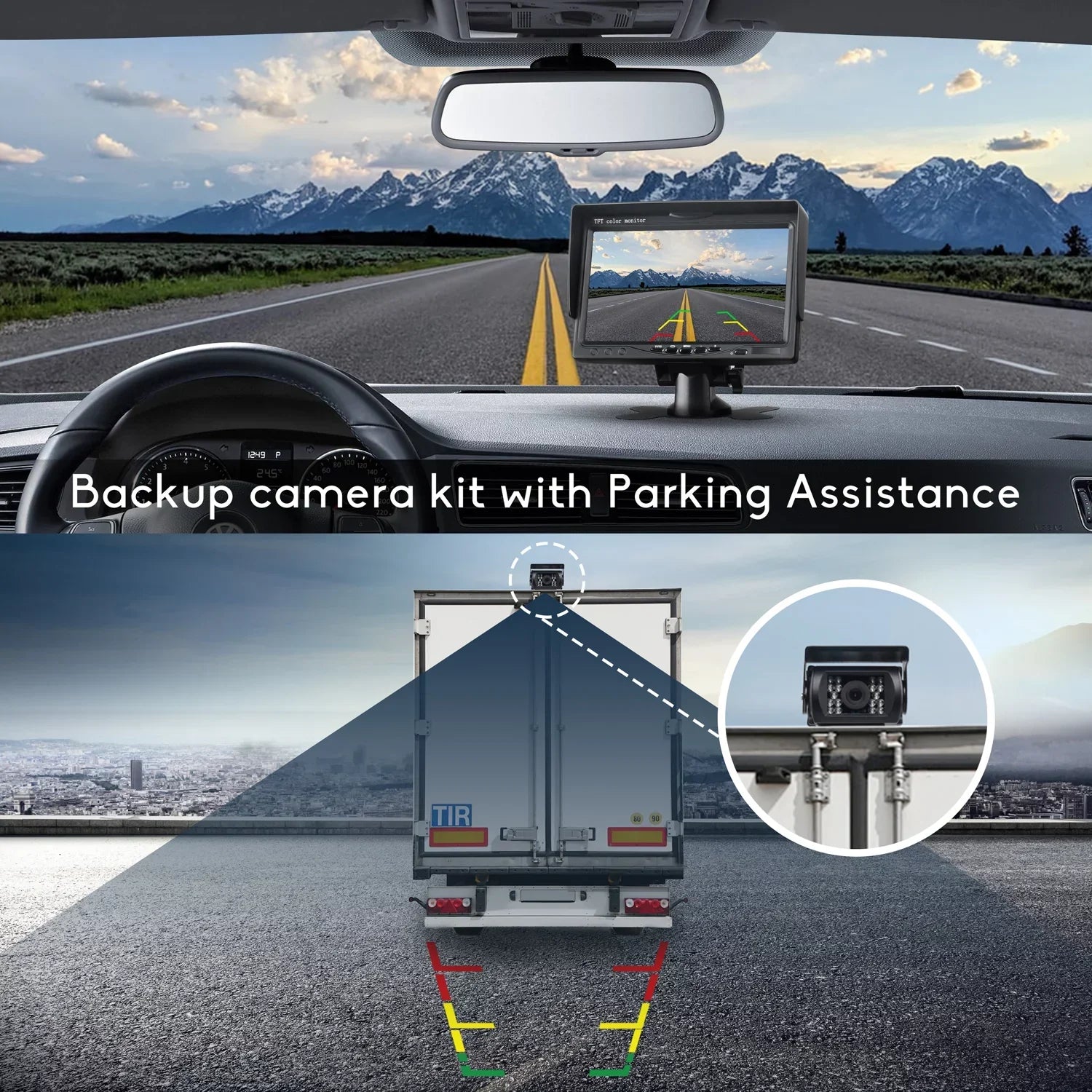 Backup Camera Kit, 7’’  Rear View Monitor with  Waterproof Night Vision Back up Rearview Reverse Cam with  Night Vision for Vans, Trucks, Camping Cars, RVs