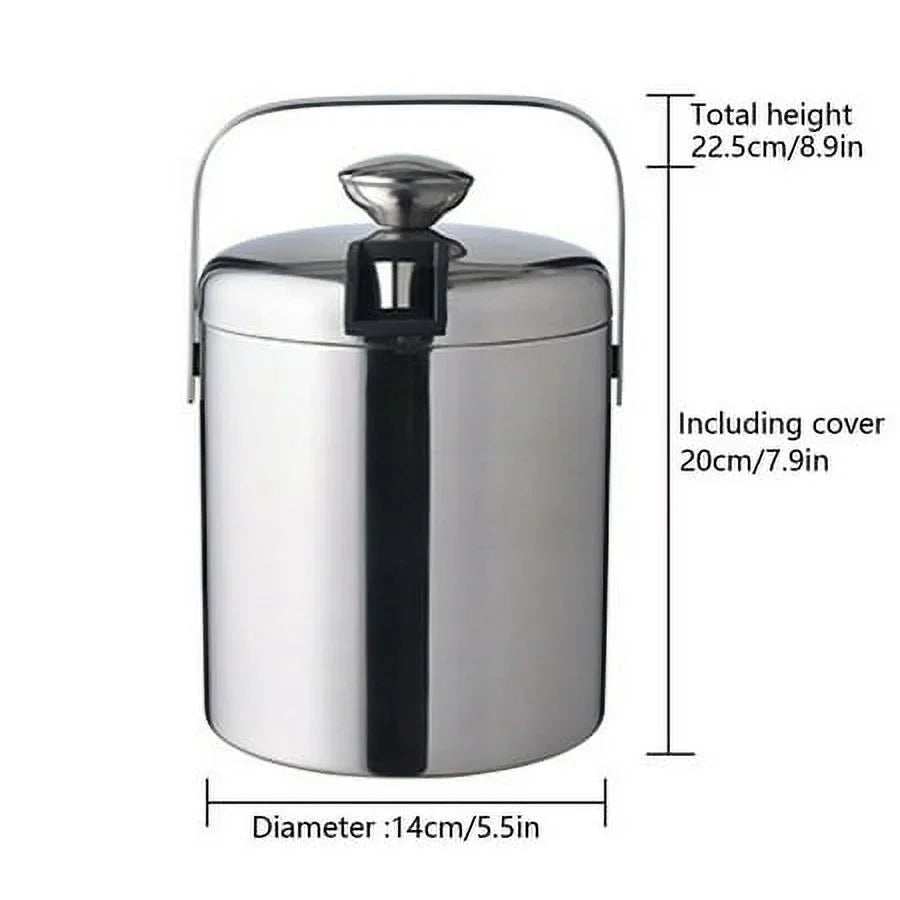 Double-Wall Stainless-Steel Insulated Ice Bucket With Lid & Ice Tong 1300