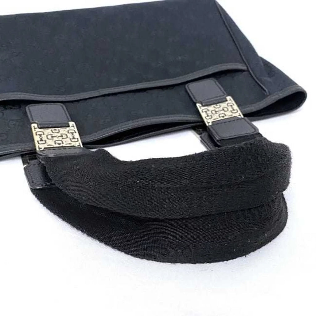Pre-Owned Gucci Tote Bag Black Silver Horsebit 145810 Canvas Leather  Handbag Ladies (Good)