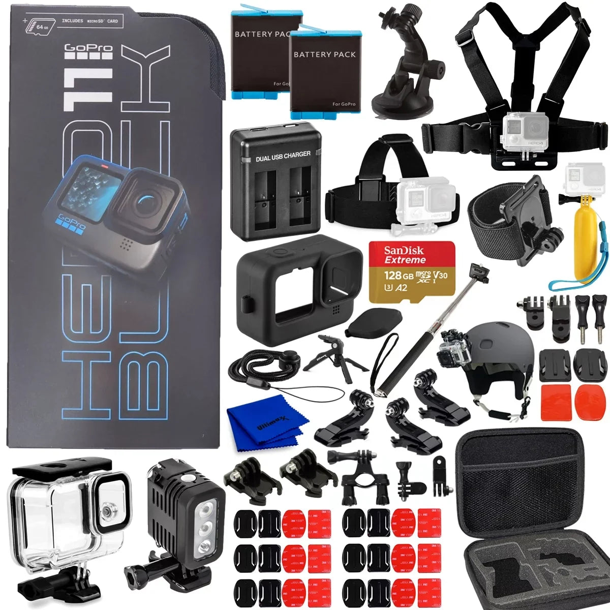 GoPro  11 Black Waterproof 5K Camcorder - 20PC 128GB Accessory Bundle