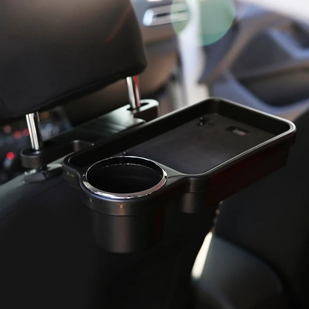 Universal Car Rear Back Seat Travel Table Drink Food Cup Tray Folding Holder Desk Stand Mount (Black)