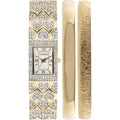 Elgin Adult Female Gold-Tone White  Round Crystal Double Bangle Watch Set ()