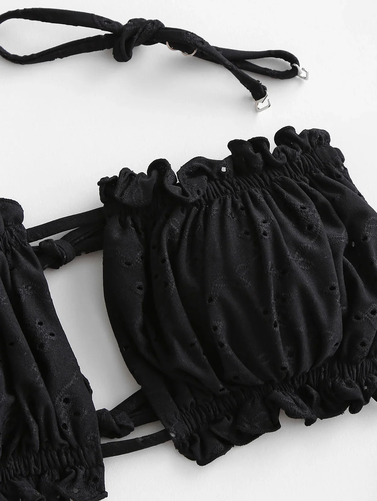 Womens High Cut Bandeau Bikini Sexy Cutout Ribbed Swimsuit 2 Piece Ruffle Tie Bathing Suits