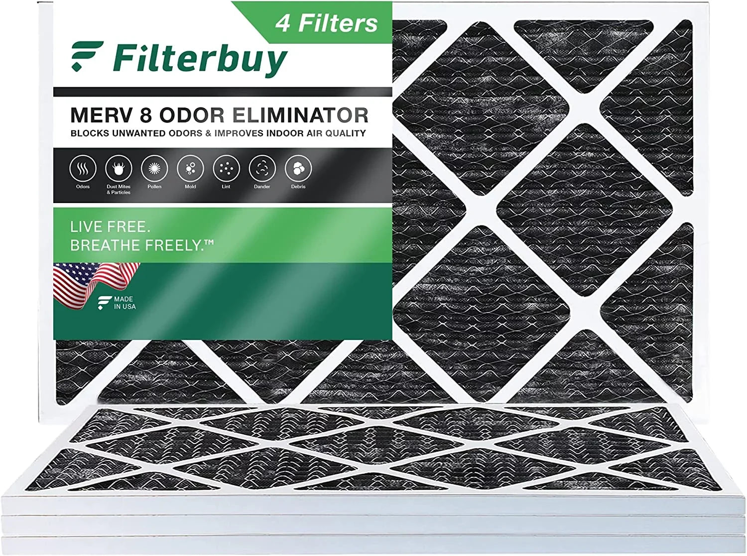 Filterbuy 12x30x1  8 Odor Eliminator Pleated   Furnace Air Filters with Activated Carbon (4-Pack)