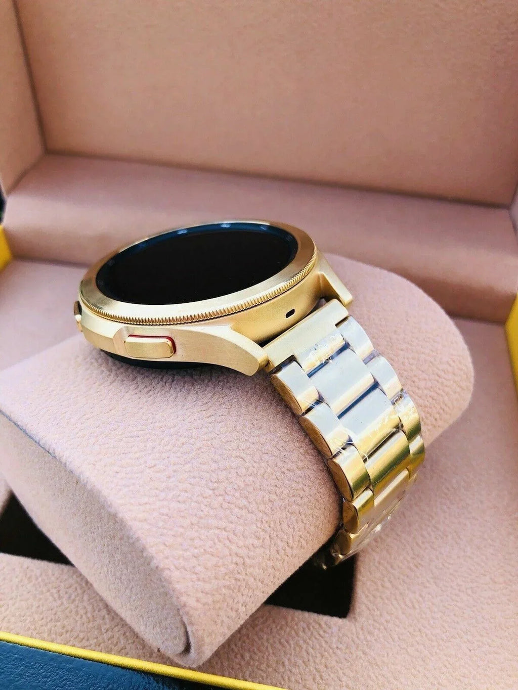 Custom 24k Gold Plated 46mm Samsung Galaxy Watch 4 Gold Bezel Gray Gold Band