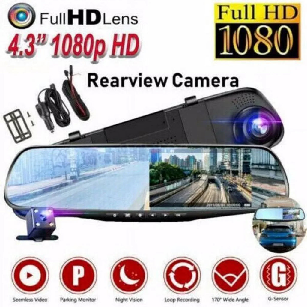 Bornmio 1080P  Rearview Mirror Car  Dual Dash Cam Camera Front Rear Video Recorder