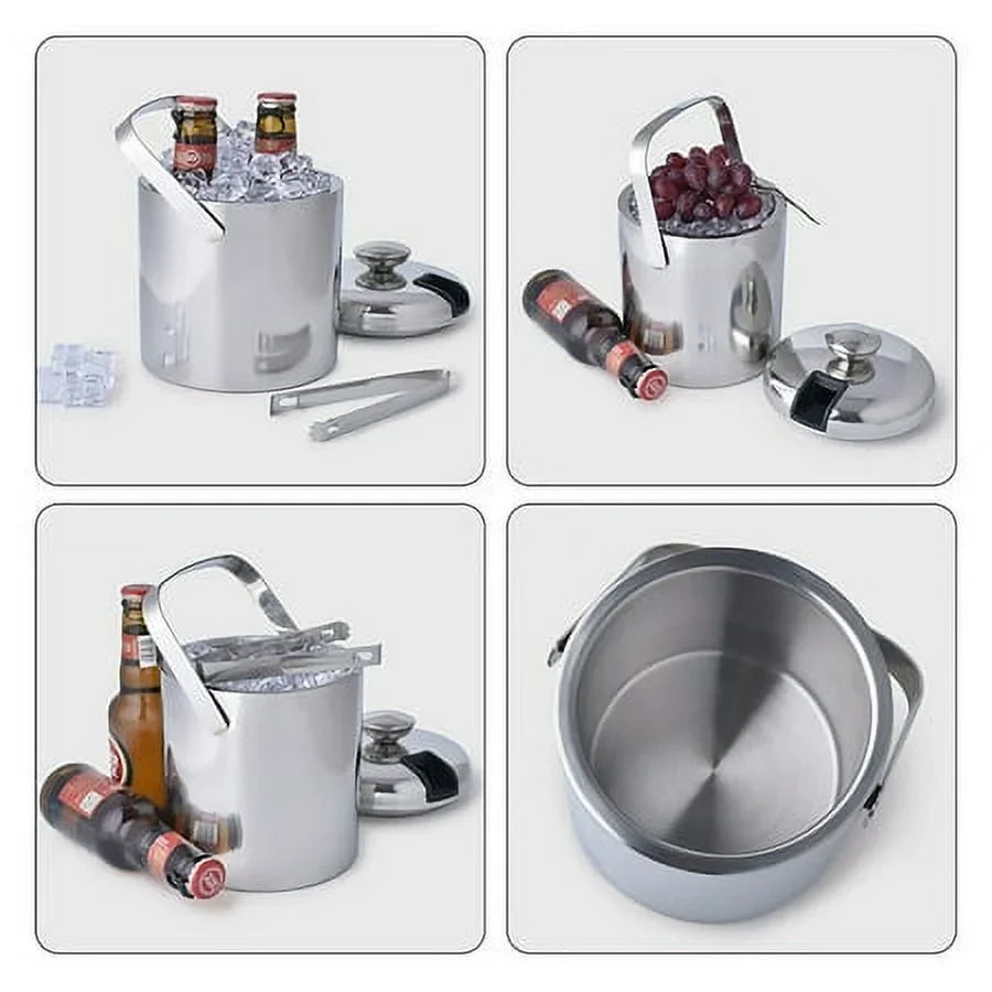 Double-Wall Stainless-Steel Insulated Ice Bucket With Lid & Ice Tong 1300
