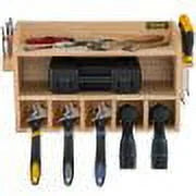 Wall Mount Drill Organizer, 5 Drill Slots, 2-Shelf Tool Storage, Polished Wood