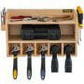 Wall Mount Drill Organizer, 5 Drill Slots, 2-Shelf Tool Storage, Polished Wood