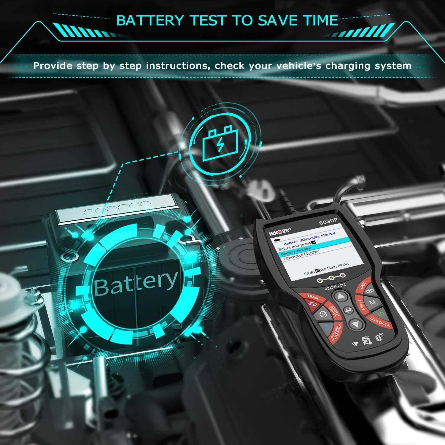 Innova 6030P Car Code Reader Scan Engine  Diagnostic Tool Live Data Battery Alternator Test  Scanner Automotive Scanner Car Scan Tool Read Clean Codes Turn off MILs Auto Analyzer for 12V Cars