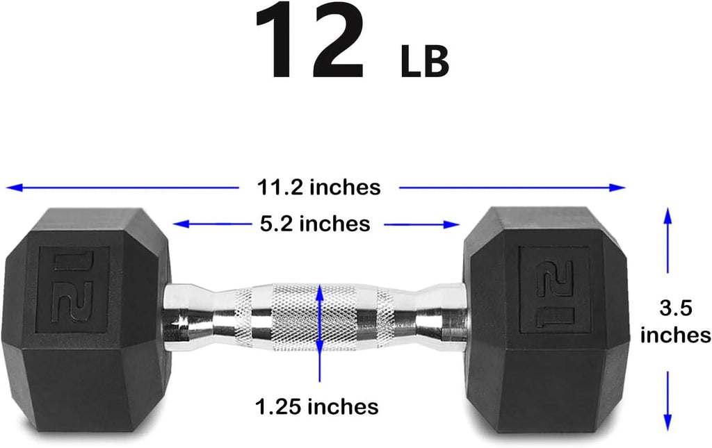 12LB Set Of 2 Hex Dumbbells Rubber Coated Cast Iron Hex Black Dumbbell Weights For Exercises Neoprene Dumbbell Hand Weights Anti-Slip Anti-Roll Hex Shape Colorful 12Lbs Pair