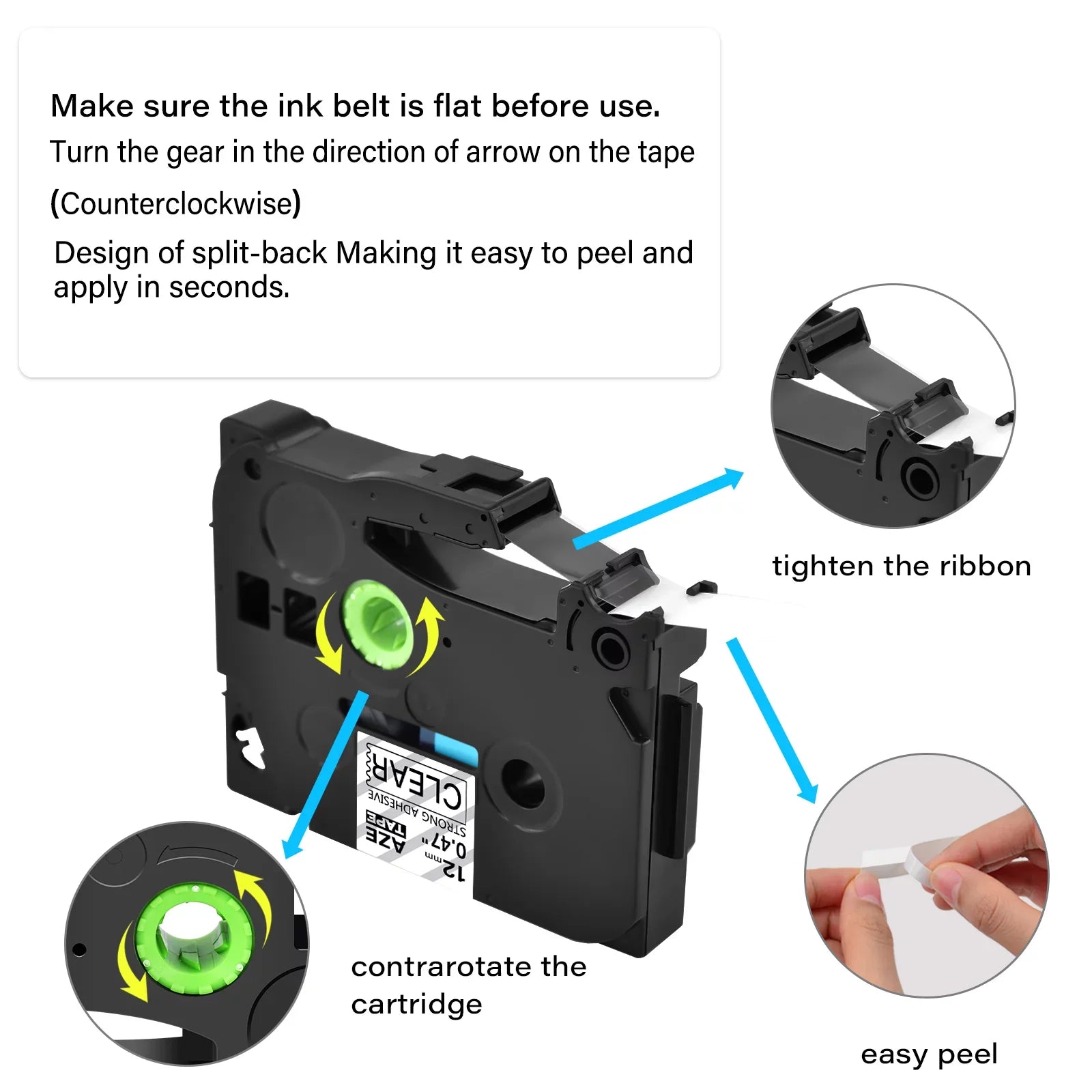8PK Compatible for Brother -touch Black on Clear 12mm  TZe TZe- - -131 TZe-131 Extra Strength Laminated Label Tape