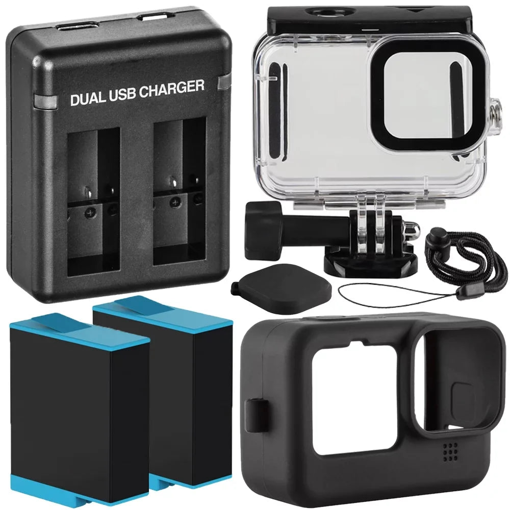 GoPro    Black Essential Action Accessory Bundle Includes: 2 Extra Batteries, Dual High Speed Charger, Waterproof Housing, and Black Silicone Case