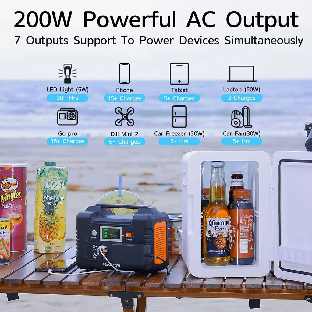 200W Portable Power Station, FlashFish 40800mAh Solar Generator with 50W 18V Portable Solar Panel, Flashfish Foldable Solar Charger with 5V  18V  Output