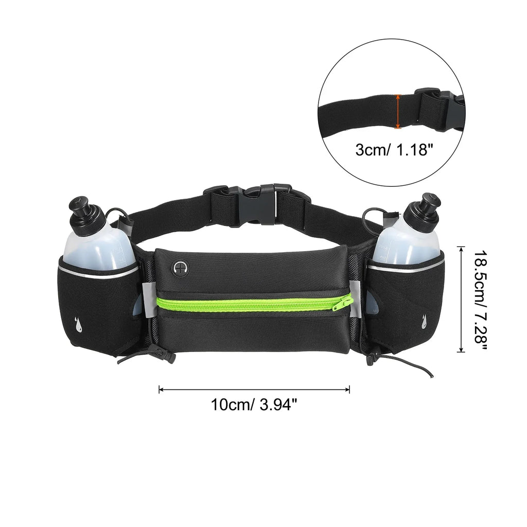 Uxcell Running Belt with Water Bottles, Hydration Waist Pack Running Pouch Belt, Green