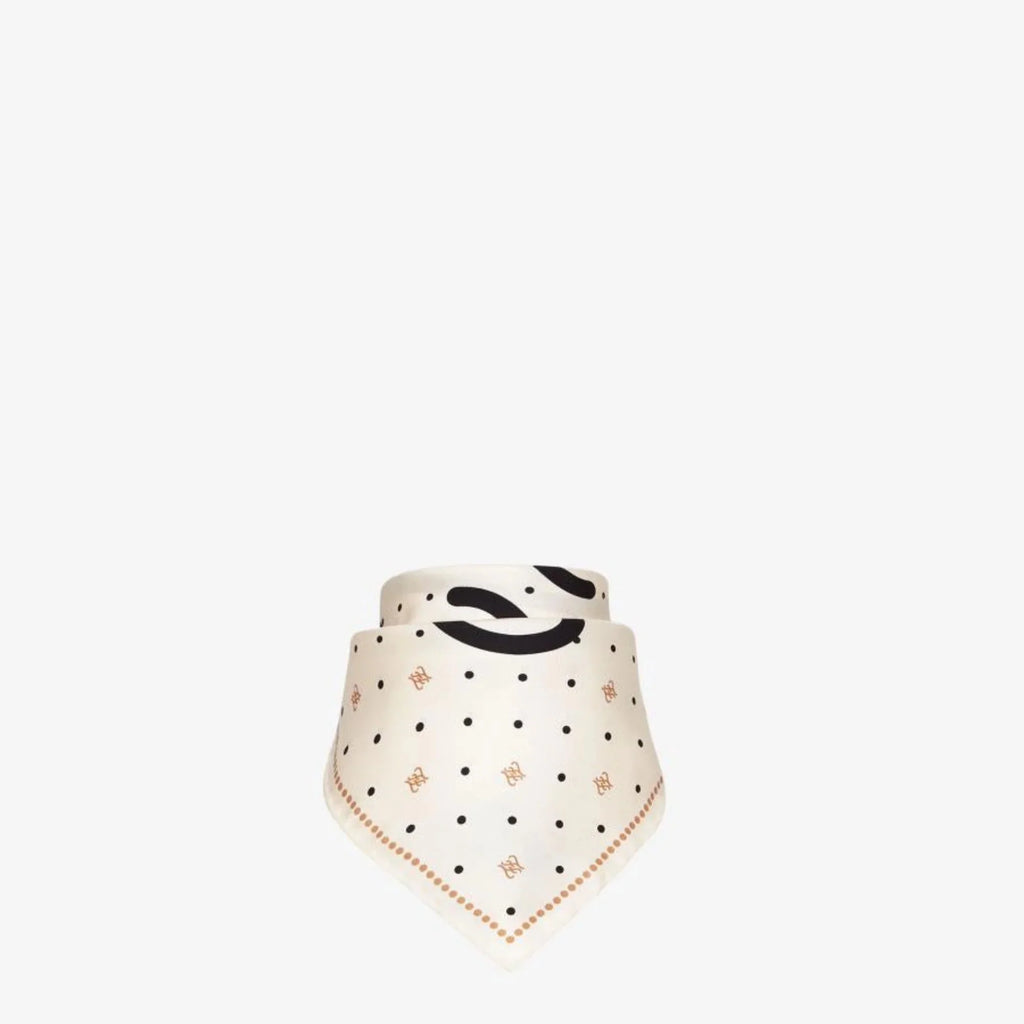 Fendi  Karligraphy Black Logo Ivory Silk Scarf 33 cm