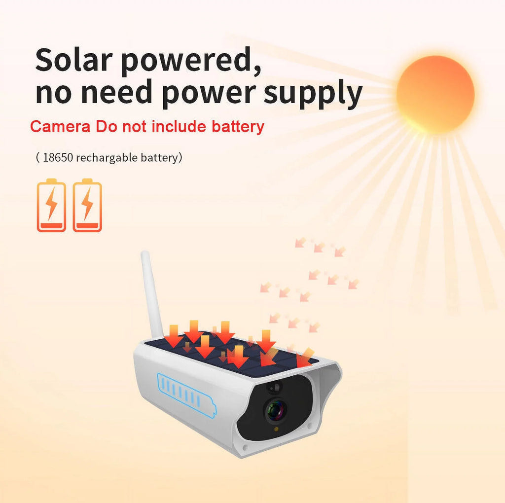 1080P Solar Powered Security Camera, Wireless Security Camera, WiFi  Home Outdoor Security  Camera Night Vision  with 32GB Momery Card and 3 Pcs 18650 Batteries