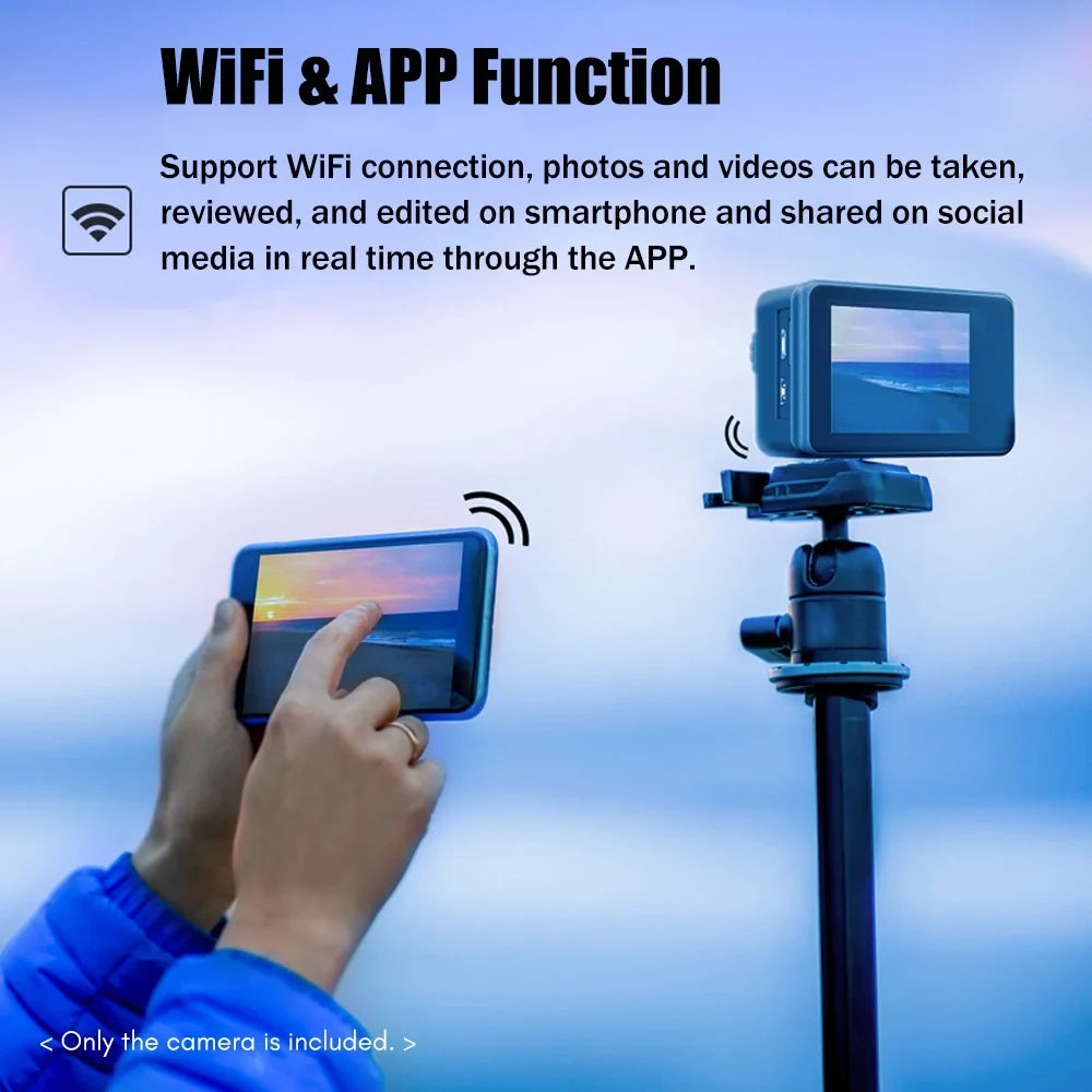 4K 24MP Dual Screen Sport Camera  Camcorder 2.0 Inch Screen 170° Wide Angle  40m Waterproof WiFi with Macro   8 16 Purple Lens for Outdoor Sports