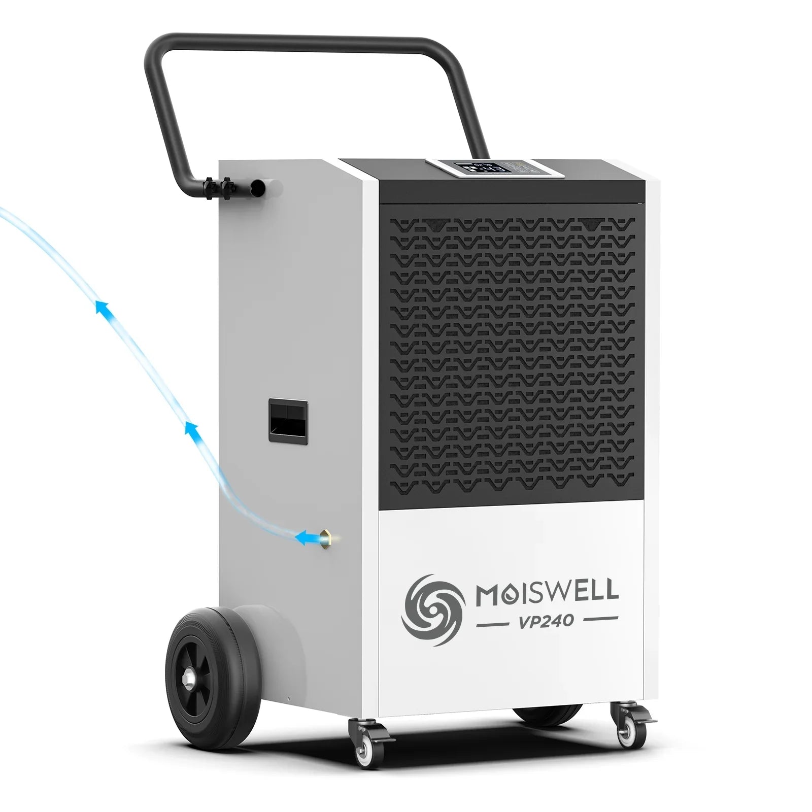 Moiswell 240 Pints Commercial Dehumidifier with Pump and Drain Hose - Ideal for Industrial Site, Basements, Water Damage Unit for Large Spaces up to 8,500 Sq Ft - Auto Defrost, Memory Starting