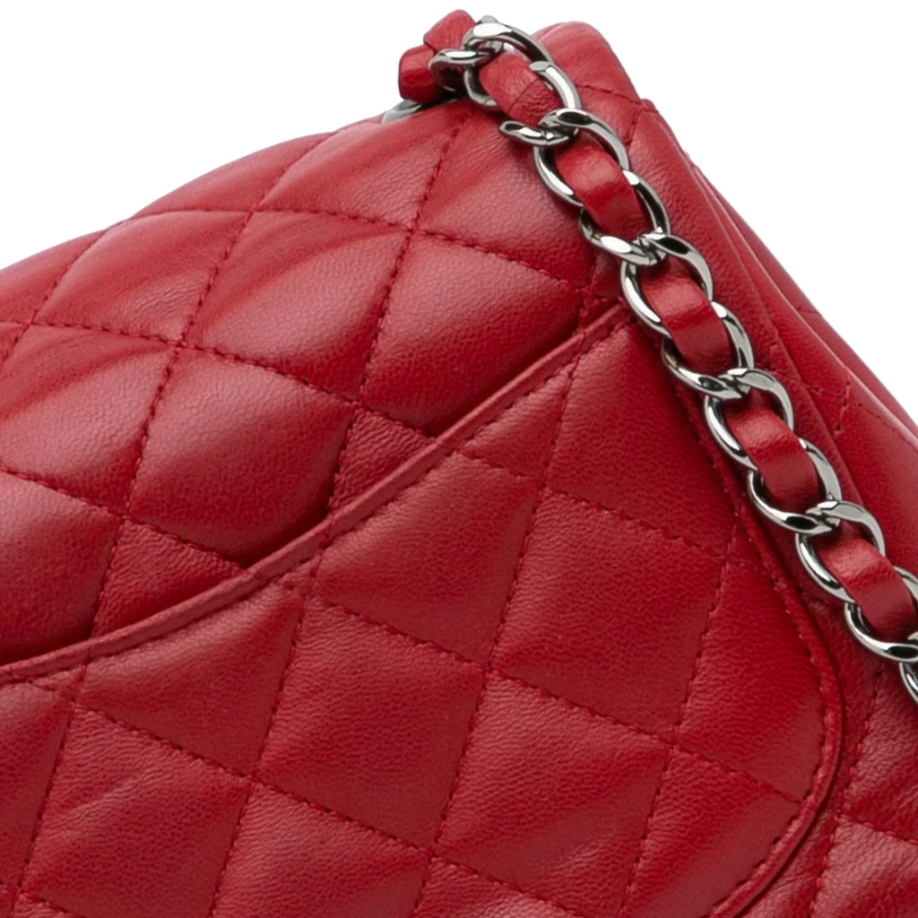 Pre-Owned Authenticated Chanel Mini Classic Lambskin Square Single Flap Leather Red Crossbody Bag Unisex (Good)
