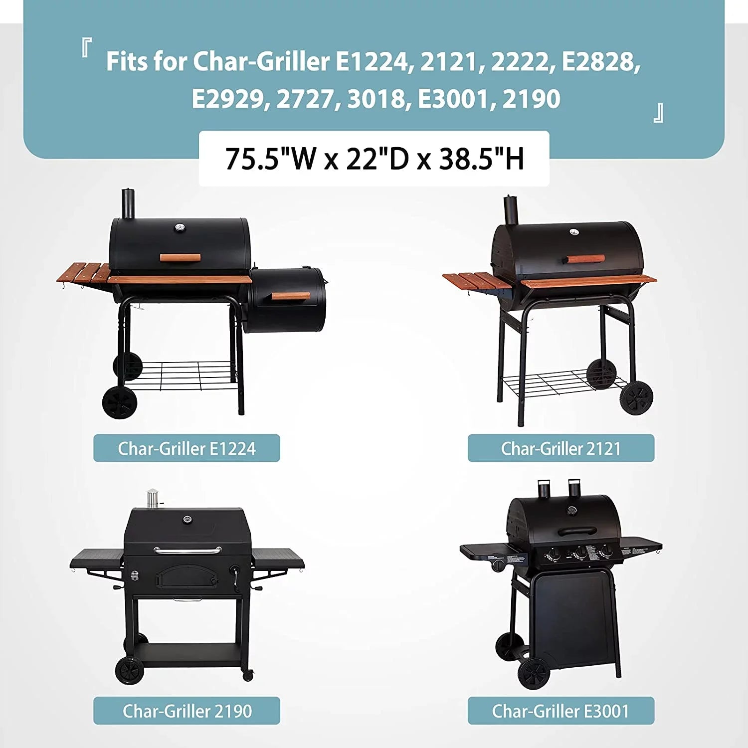 Waterproof Grill Cover for Char-Griller 11" Grill, Heavy Duty 600D Polyester with Anti- Coating, 75.5" x 22" x 38.5"