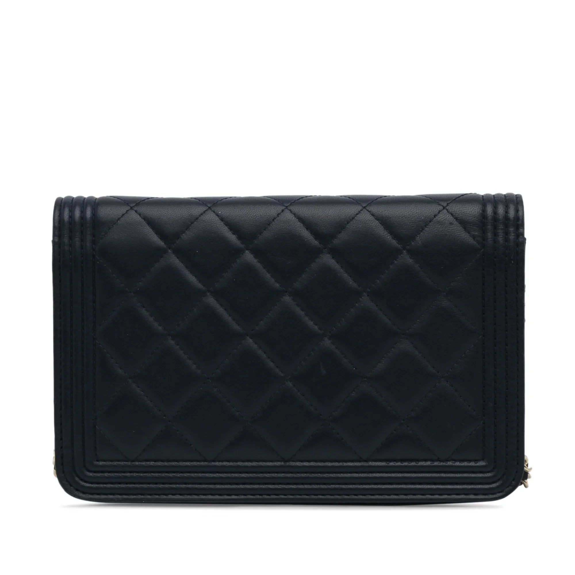 Pre-Owned Authenticated Chanel Boy Wallet On Chain Lambskin Leather Blue Crossbody Bag Unisex (Good)