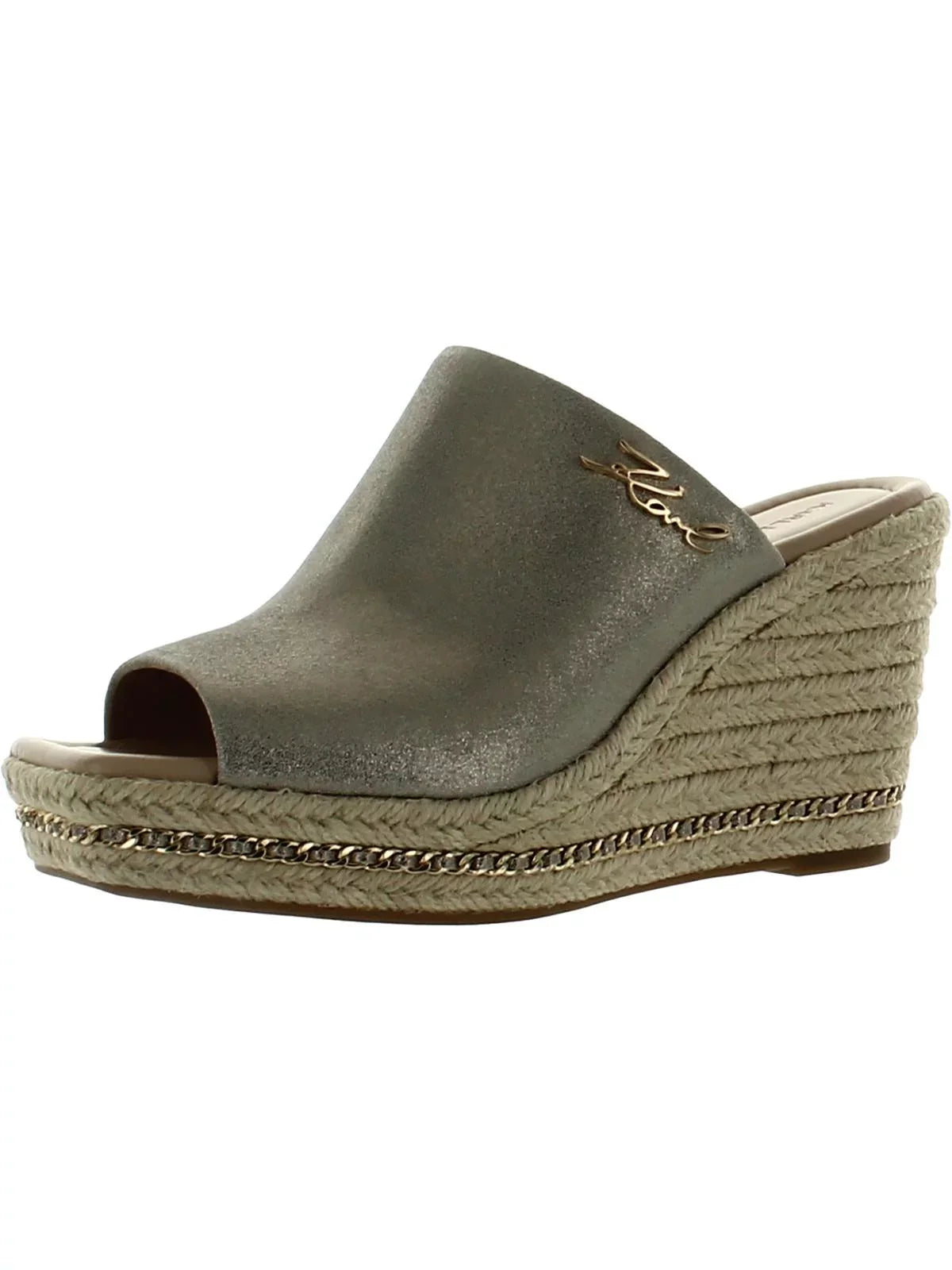 Karl Lagerfeld Paris Womens Corissa Leather Slides Wedge Sandals