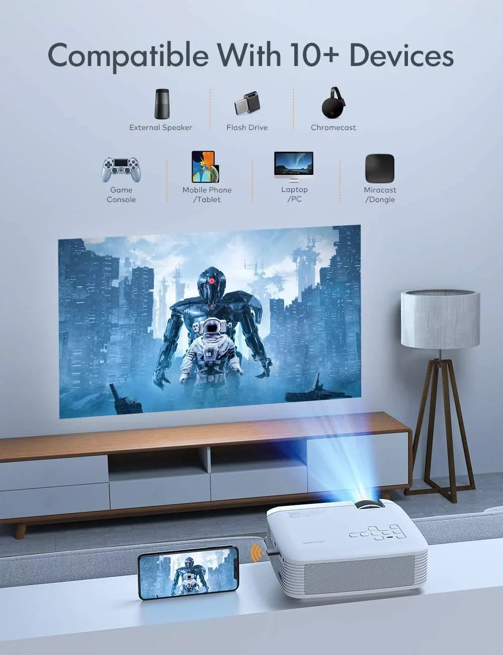 Apeman Mini Projector 1080P Supported,4500Lumens,180" Display,30,000Hrs .0, Compatible with Laptop/Smartphone