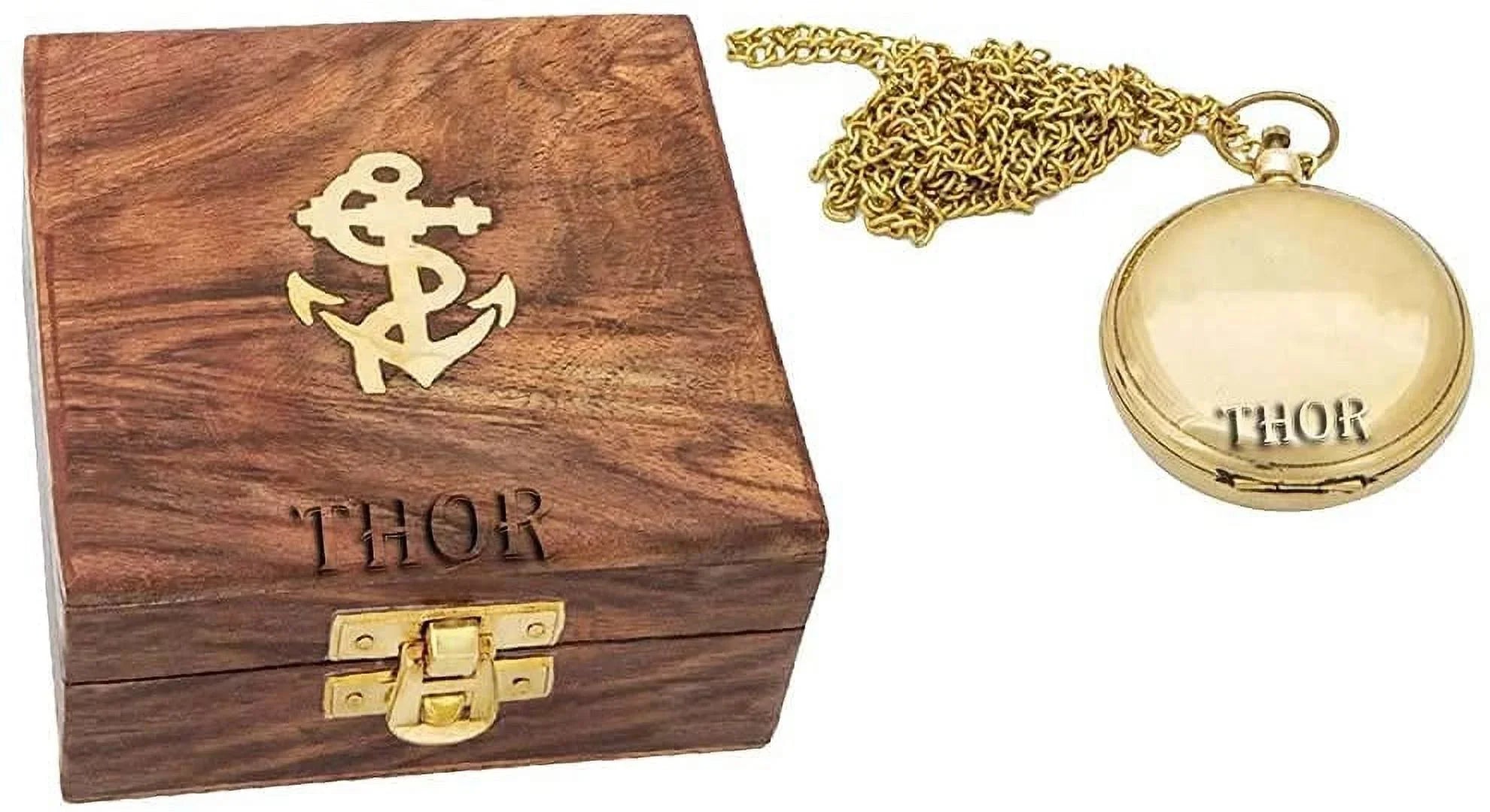 Brass Push Button Pocket Compass Marine Nautical Wooden Box Ideal for Gift