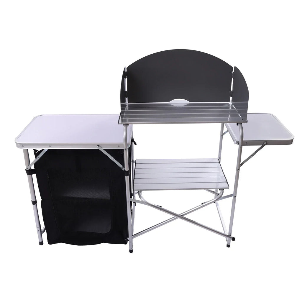 Folding Camping Kitchen Table Outdoor Cooking Table with Detachable Windscreen