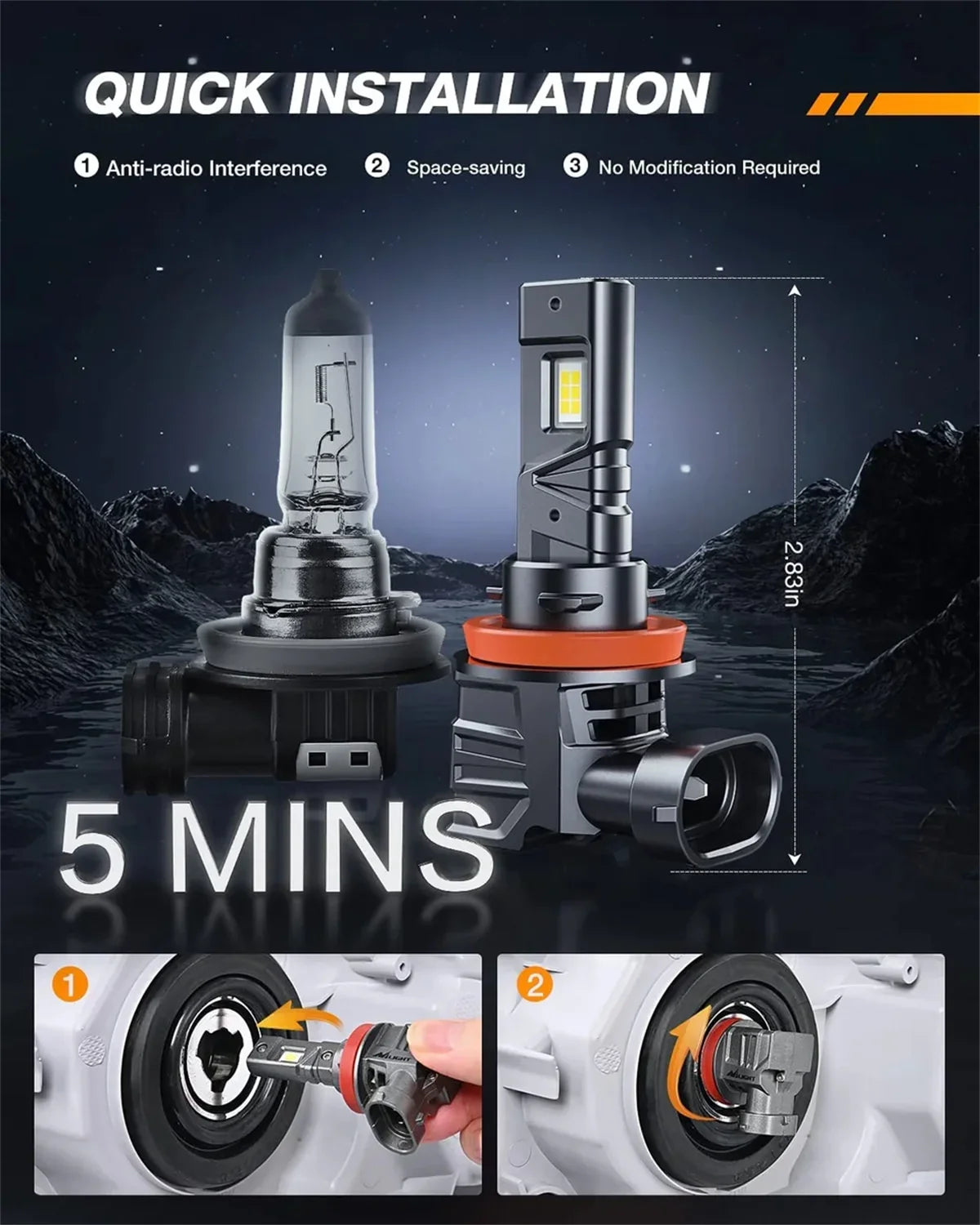 Nilight //  Headlight Bulbs  Series 80W 16000LM 6000K  | 2