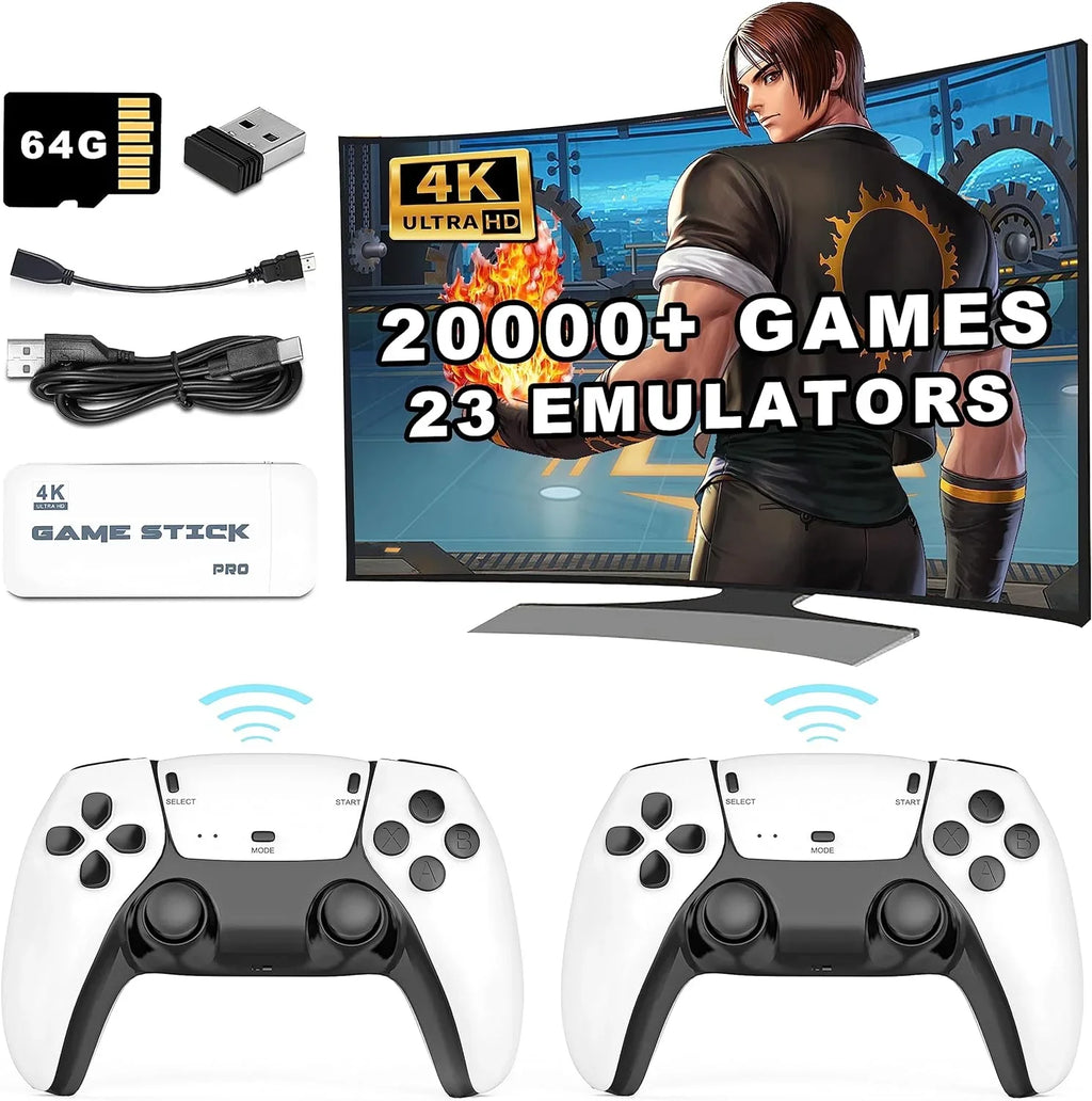 New dual joystick console controller,    4K  console  double play controller, more than 20,000 games, 4K  output and wireless controller relive classic games.