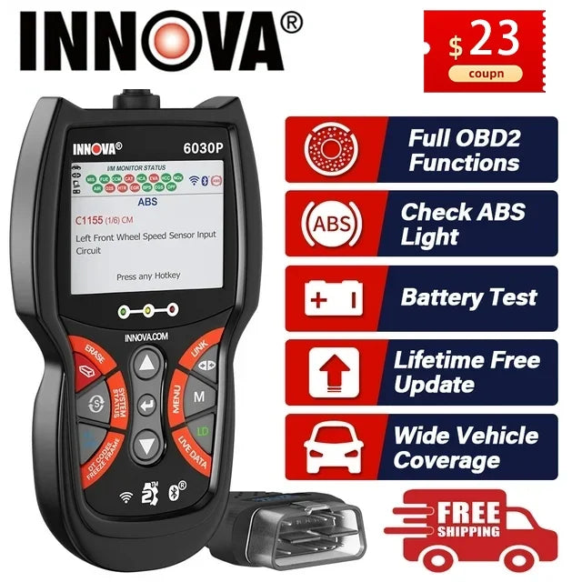 Innova 6030P Car Code Reader Scan Engine  Diagnostic Tool Live Data Battery Alternator Test  Scanner Automotive Scanner Car Scan Tool Read Clean Codes Turn off MILs Auto Analyzer for 12V Cars