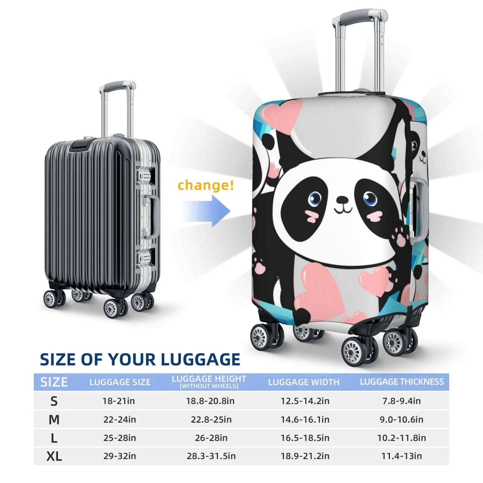 Haiem Panda Cute Pink Hearts Luggage Cover,Durable, Washable Suitcase Protector With Anti-Scratch Technology - Keep Your Luggage Looking New Medium