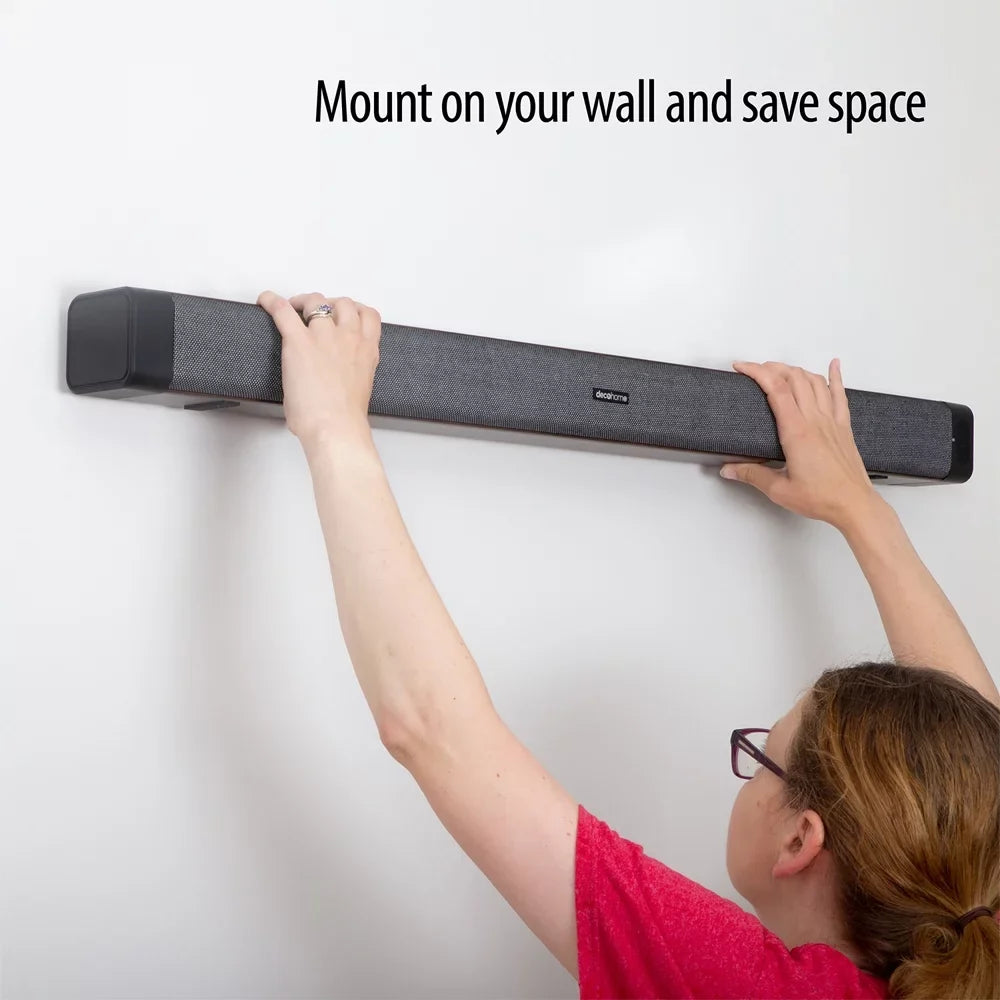 Deco Gear  60W 2.0 Channel Soundbar with Built-in Dual Subwoofers and Four 2.5" Drivers Bundle with 1 Year Extended Warranty