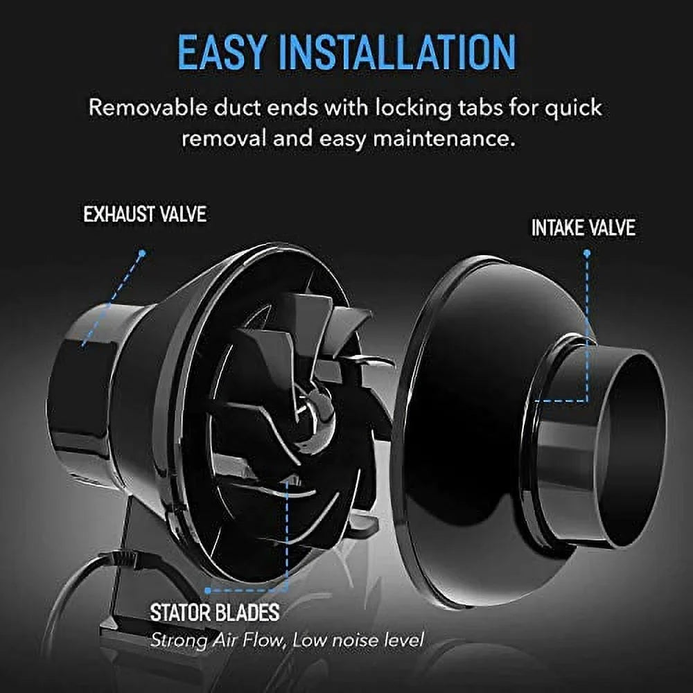 iPower 4 Inch 195  Inline Fan Circulation Vent Blower, Air Carbon Filter, 8 Feet Ducting, Speed Controller, 1-Pair Rope Combo for Grow Tent Ventilation and Temperature Humidity Monitor, Low noise