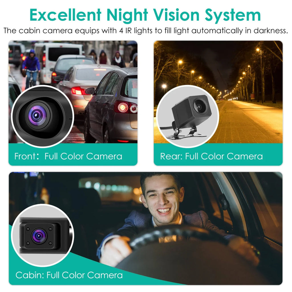 iMounTEK 2K Car  3 Channel Dash Cam Camcorder Camera Recorder with 140° Angle  WiFi Night Vision -sensor Loop Recording Parking Monitor