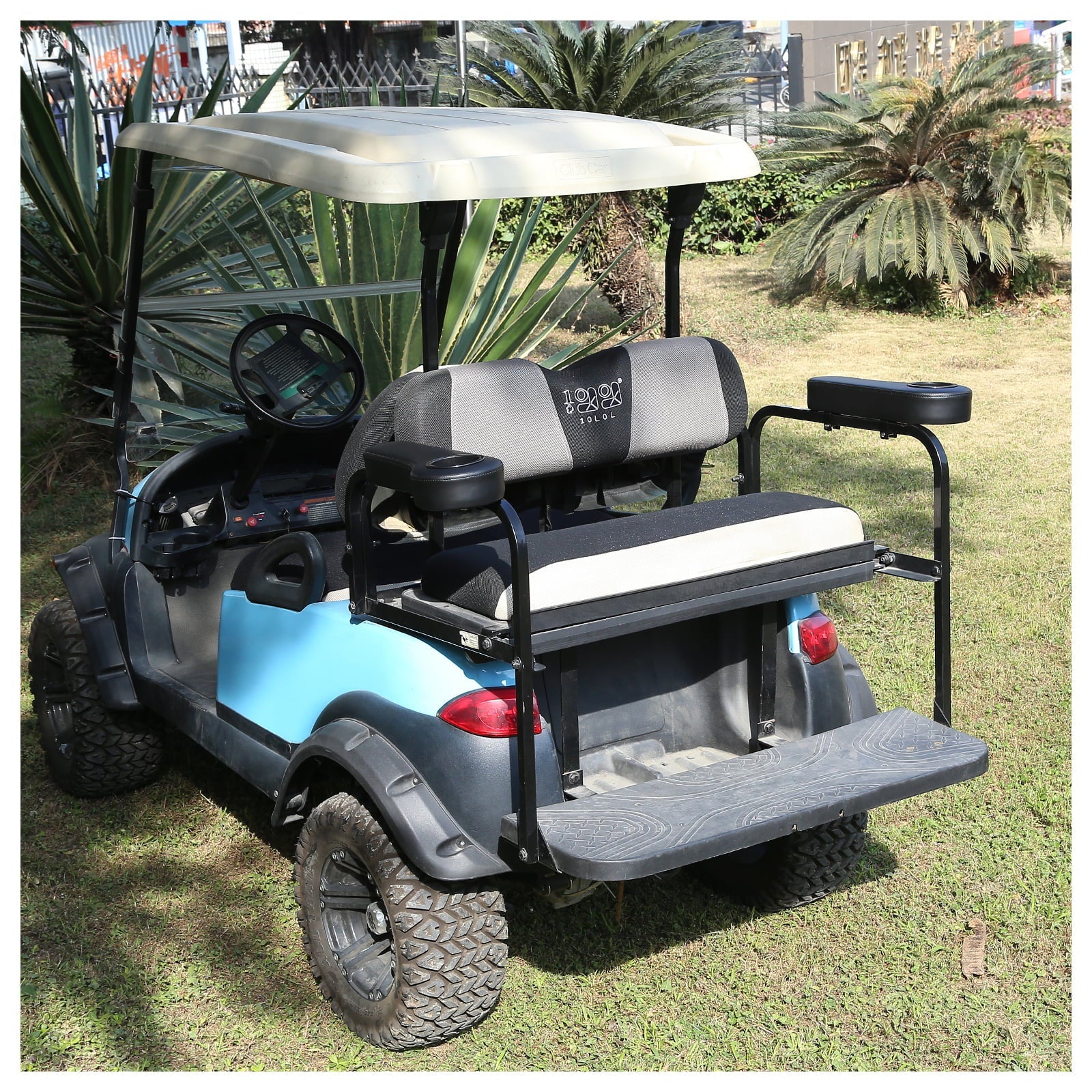 10L0L Golf Cart Armrests with Cup Holder for  Club Car Yamaha Golf Cart Rear Seat, Without Drilling, Black, Set of 2
