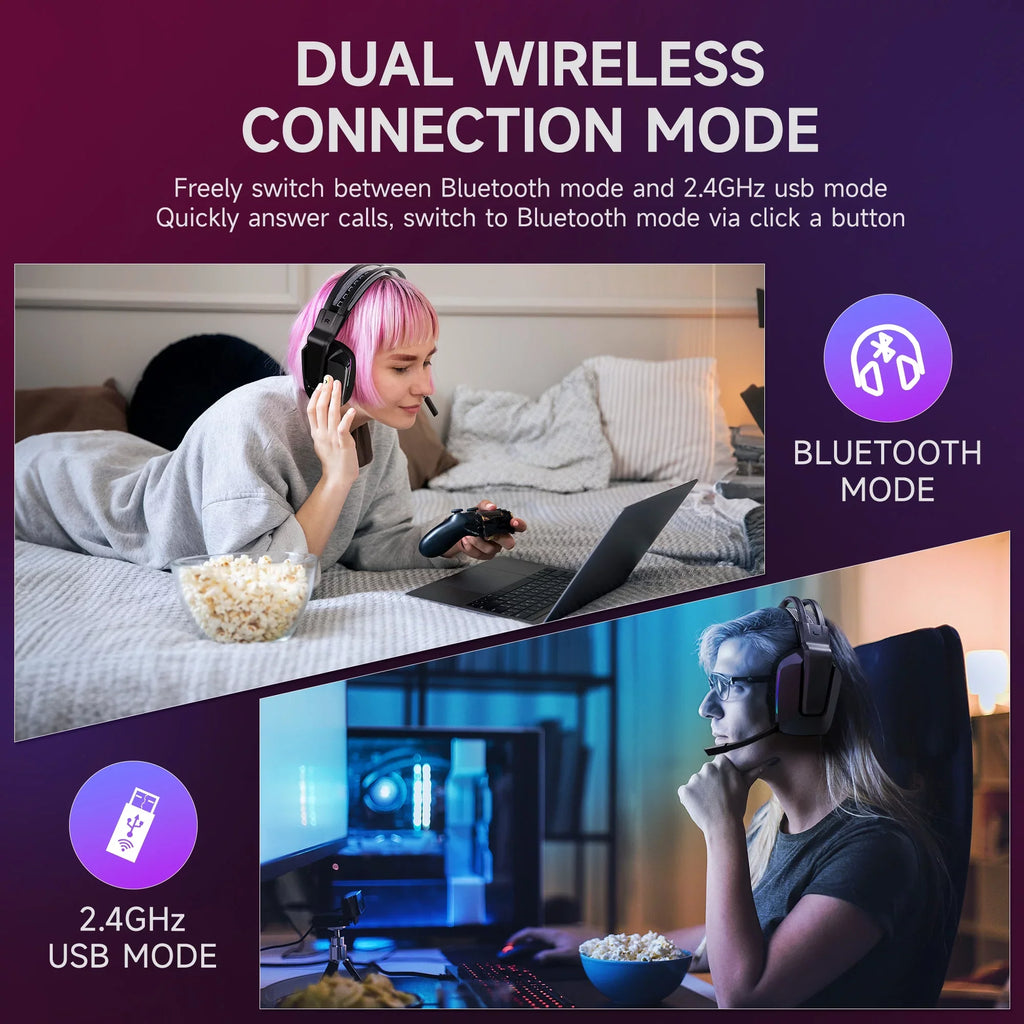 Wireless Gaming Headset with Noise-Cancelling Mic,  Lights 7.1 Surround Sound for , /5, Nintendo Switch, 3.5mm Wired for Xbox One/Series x/s, 300g, Black