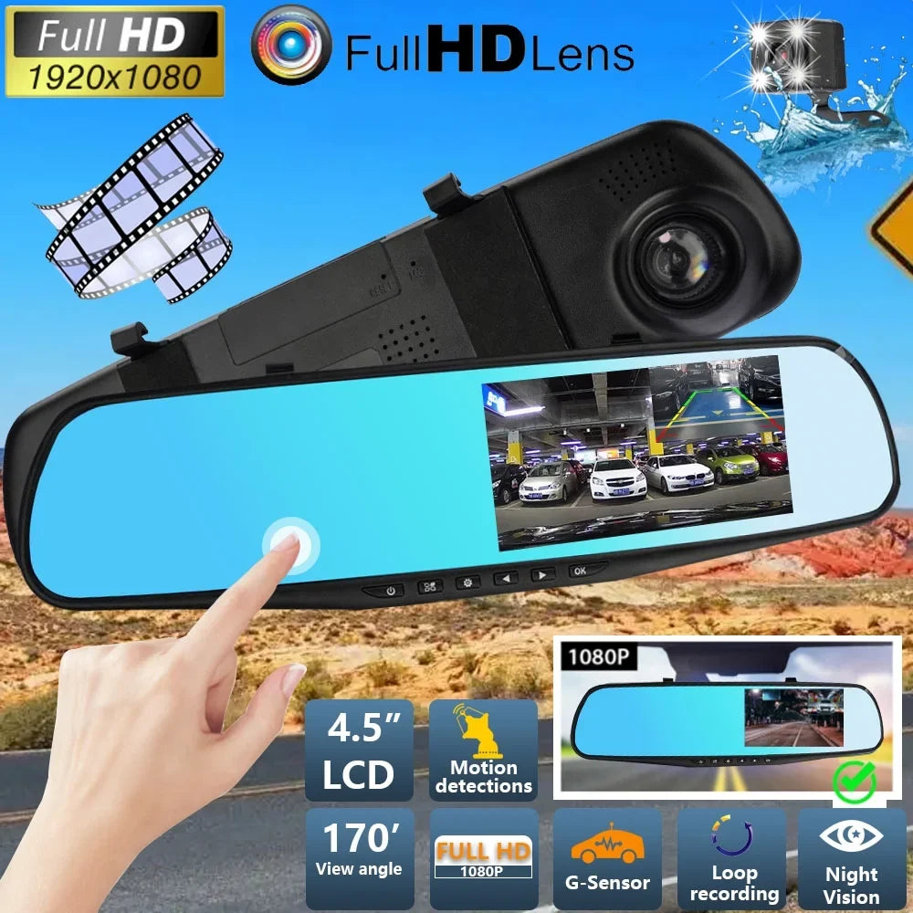 4.3"  1080P Dual Lens Car ，Dash Cam Video Camera Recorder Rearview Mirror