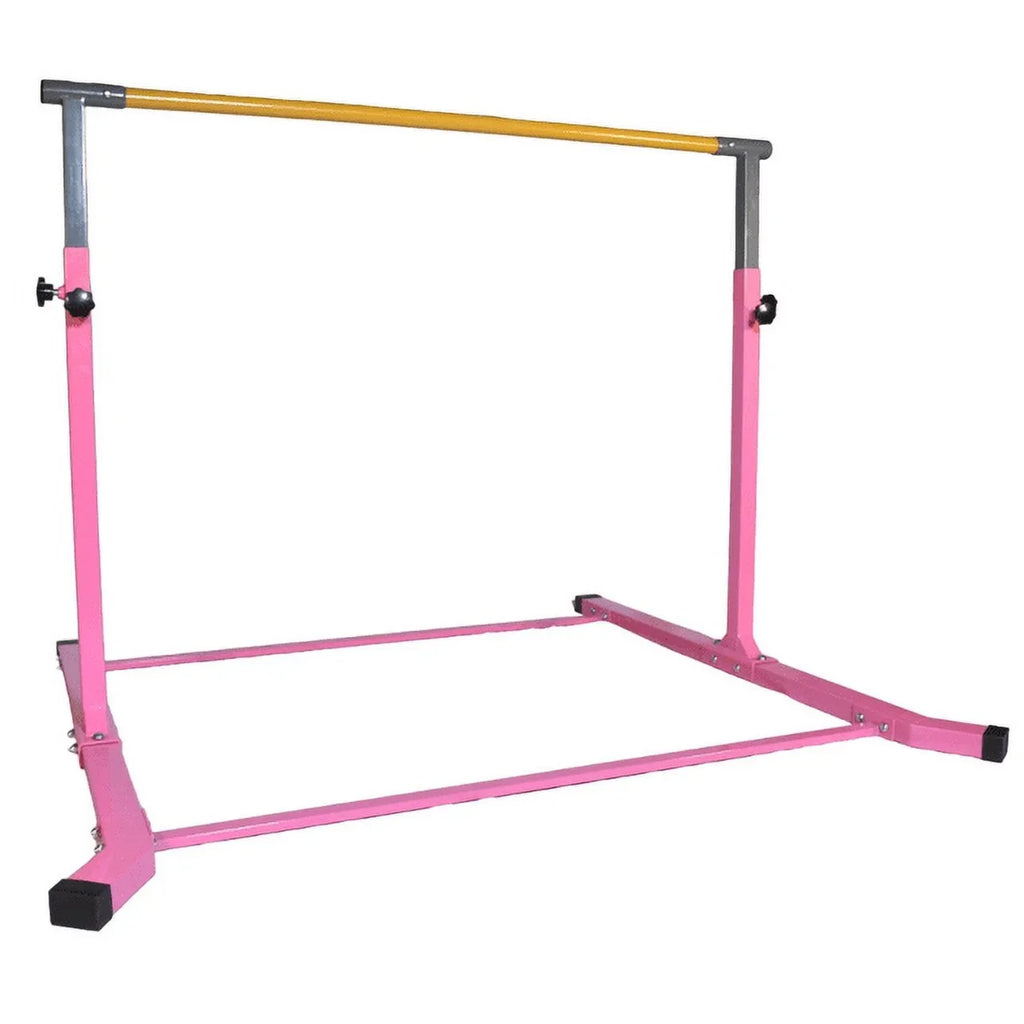 5 Star- Pink Gymnastic Kip Bar - Adjustable 3-5FT Junior Training Equipment, Heavy Duty Horizontal Bar with Curved Legs for Kids Home Gym, Strong and Durable