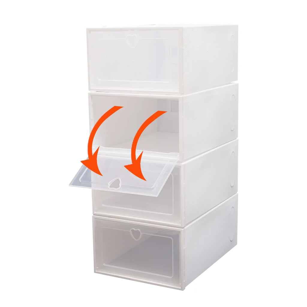 Loyalheartdy 20Pcs Foldable Flip Shoe Storage Boxes Stackable Drawer Shoe Box Plastic Clamshell Container Organizer Case Clear