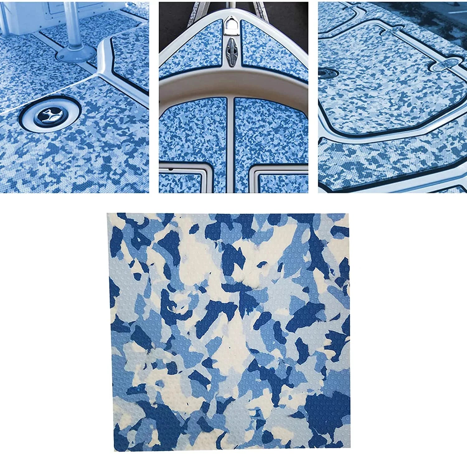 Artificial Teak Boat Floor Mat 35.4X 94.5 inch Non-Slip  Foam Yacht Teak Decking Sheet Mat for Marine Yachts  Car Blue White Camouflage