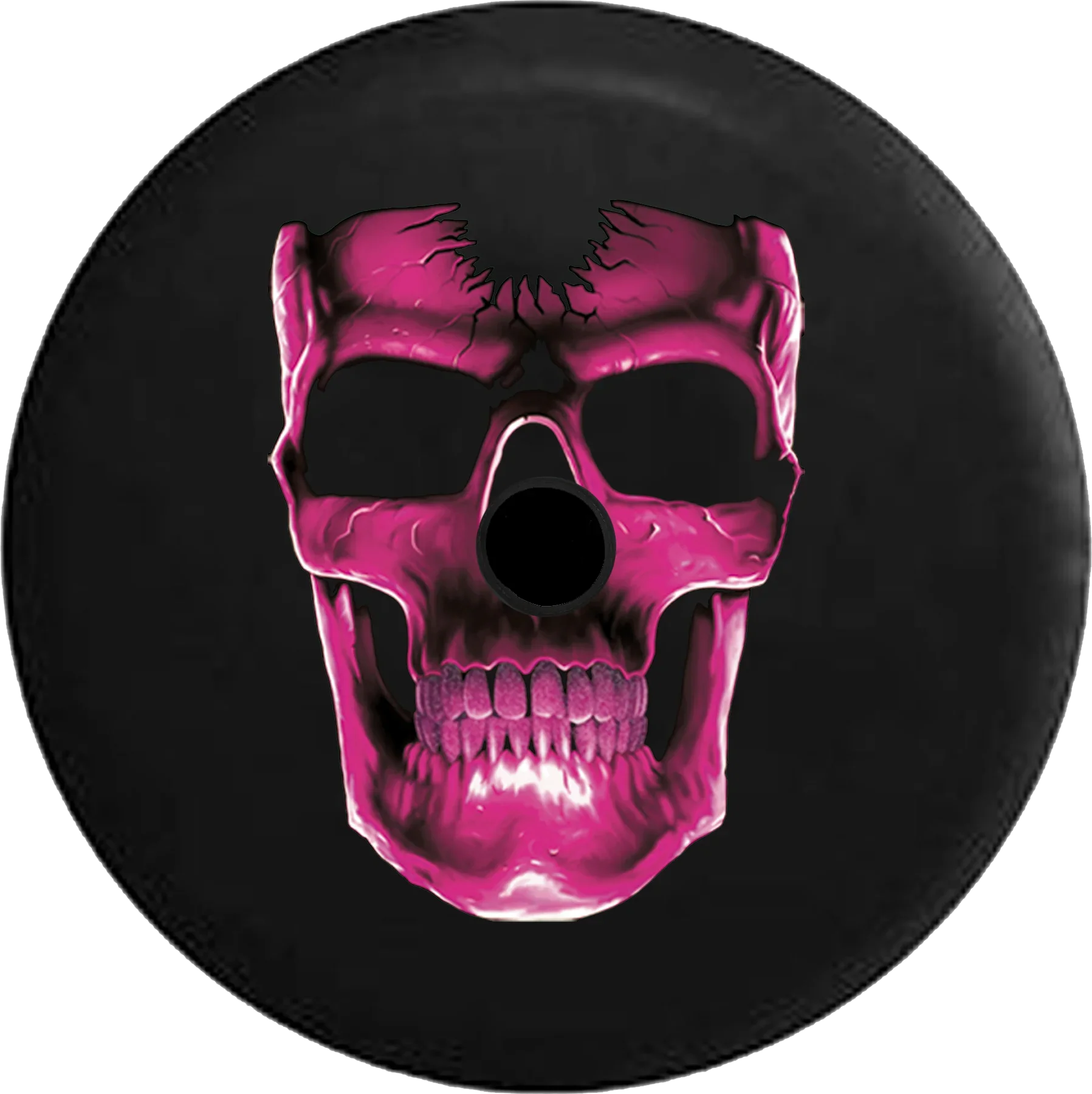 2018 2019 Wrangler  Backup Camera 3D Cracked Grinning Skull Almost Glowing Pink Spare Tire Cover for Jeep  33 Inch