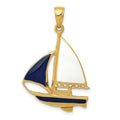 14K Yellow Gold 2- Blue & White Enameled Sailwatercraft Pendant