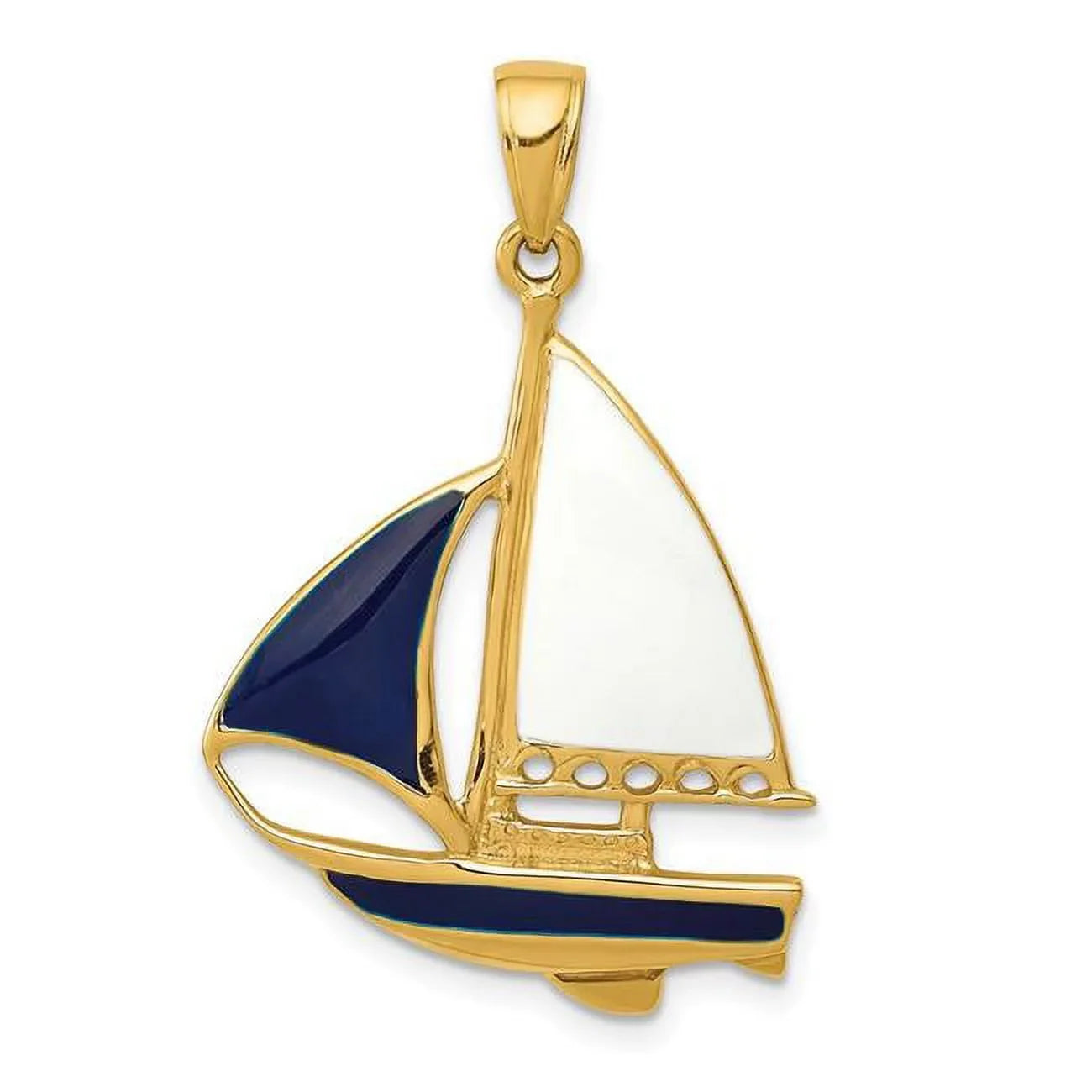 14K Yellow Gold 2- Blue & White Enameled Sailwatercraft Pendant