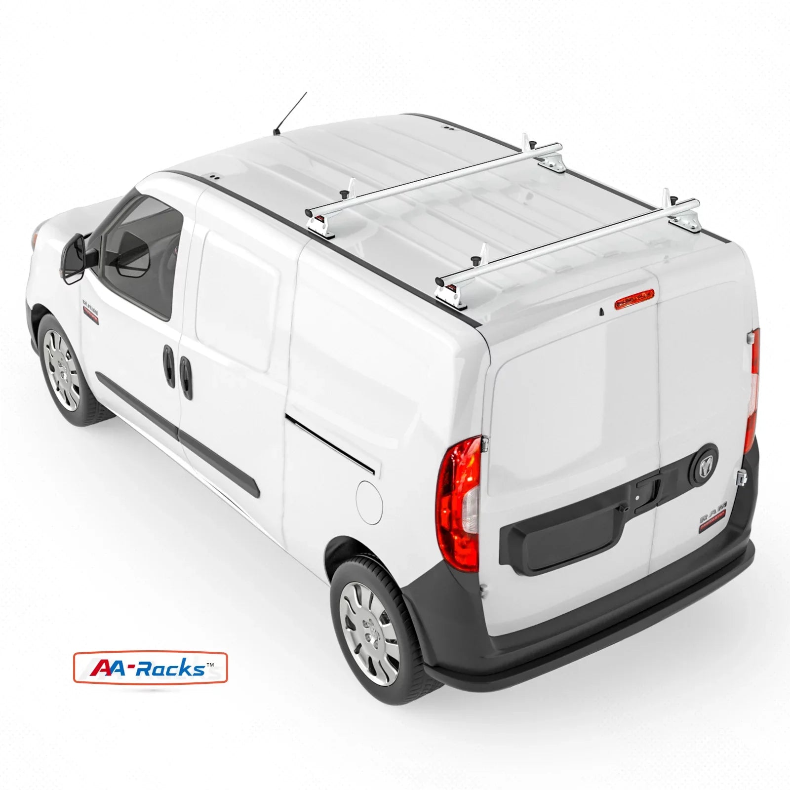 '-Racks Model -  ProMaster City 2015-On Aluminum 2 Bar (50") Van Roof Rack System w/ Ladder Stopper White