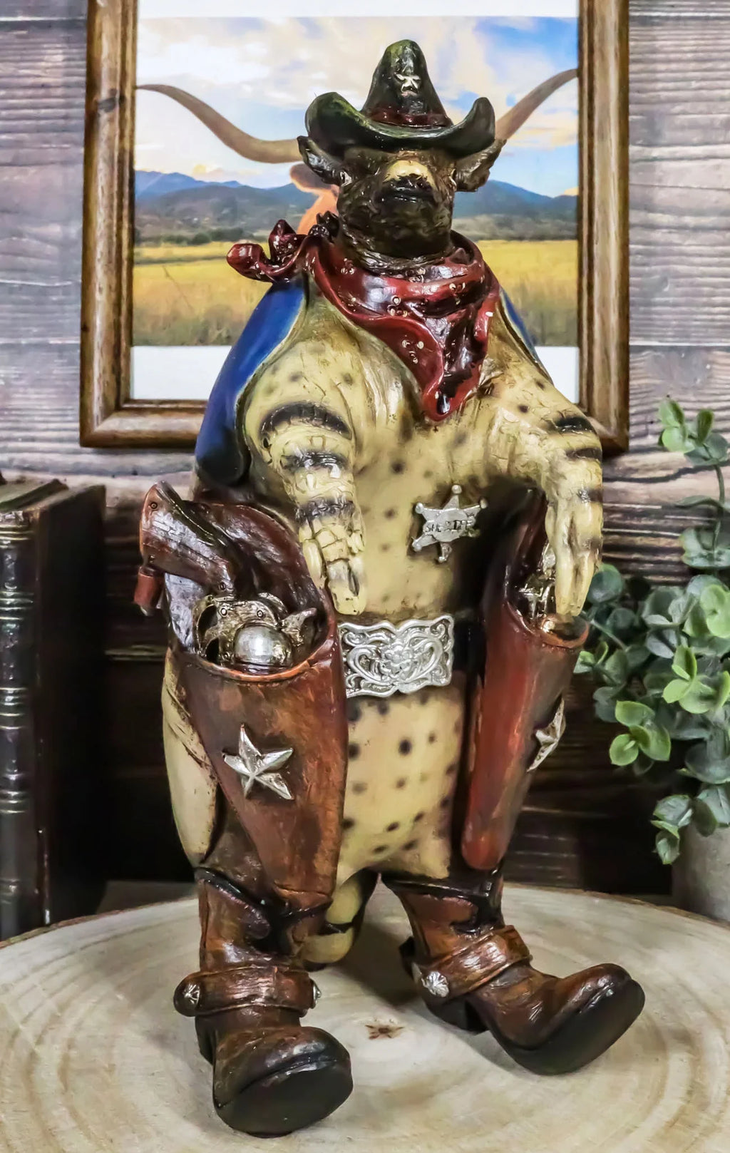 Western Rustic Texas Sherriff Cowboy Texan Armadillo Big Guns And Boots Figurine