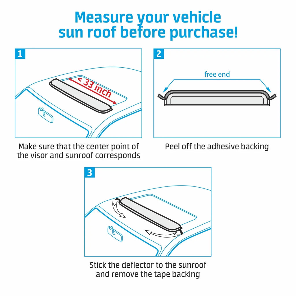 Incredibly Durable Sunroof Moonroof Wind Deflector 35.6" - Universal Sunroof, Moonroof Visor Shade Guard/Rain Guard - Tape-On Adhesive Top Wind Guard Low Profile Roof Visor -