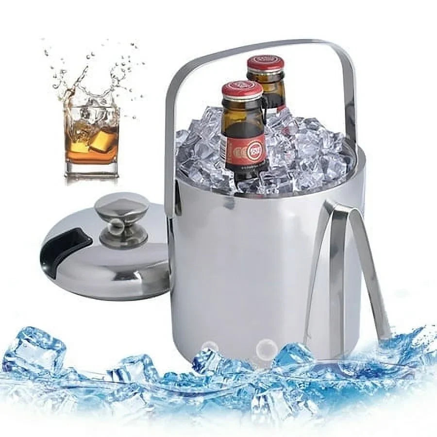 Double-Wall Stainless-Steel Insulated Ice Bucket With Lid & Ice Tong 1300